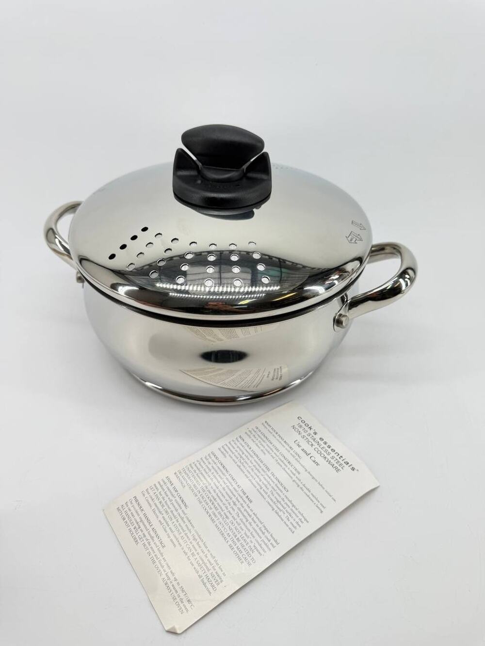 Cook's Essentials 4 Qt Stainless Steel Nonstick Pot Straining Lid 4.50 lb New